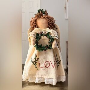 Festive Angel Doll with Wreath and Embroidery